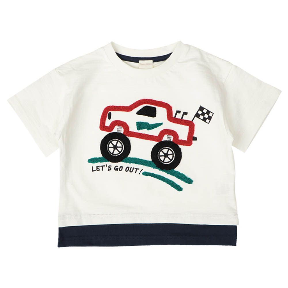 短袖T恤-凸毛繡-米白色