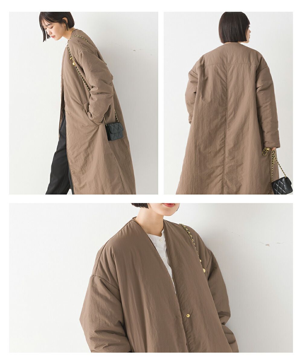 日本 OMNES - [撥水加工] 輕量鋪棉長版外套-軍綠