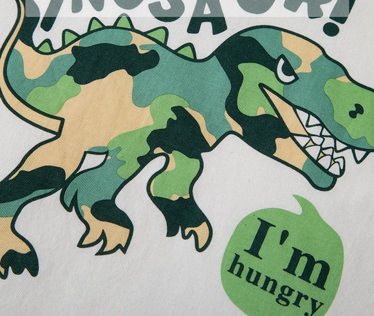 BE TOP - 純棉短袖上衣-肚子餓的迷彩暴龍-米白色