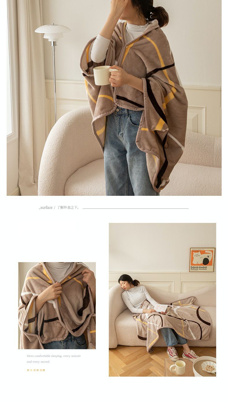 兒童保暖法蘭絨披肩懶人毯-英文字熊熊-米白色 (100x140cm)