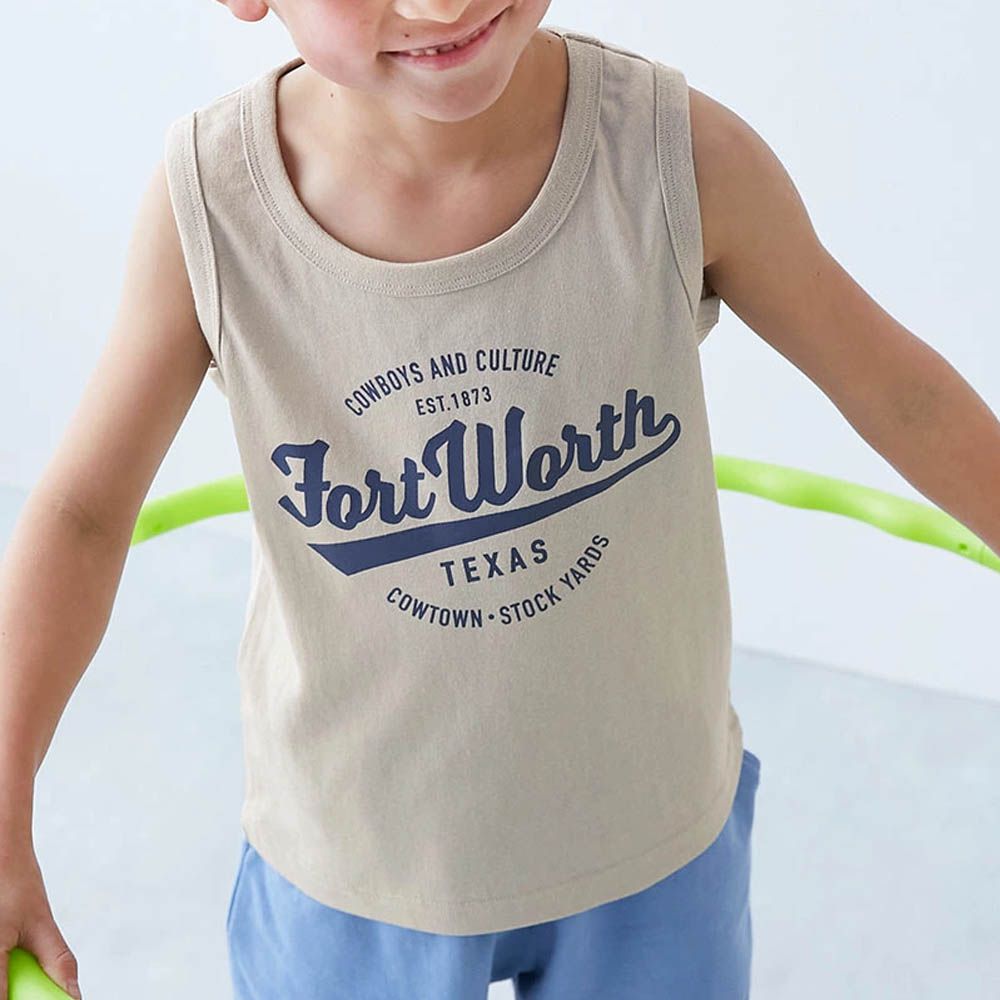 100%棉 定番印花無袖上衣-英文logo-淺灰