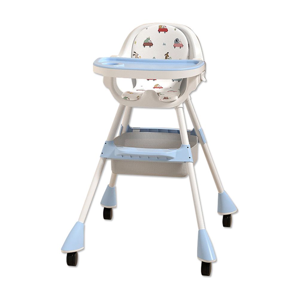 JoyNa - 寶寶餐椅 兒童餐椅 高腳餐椅 高低模式 附滾輪 雙餐盤-天空藍