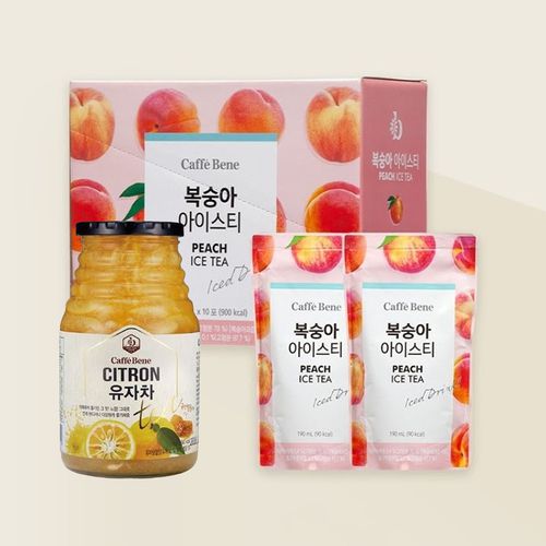 韓國Caffebene咖啡伴 - 【果香組】水蜜桃冰茶(10包/盒)+蜂蜜柚子茶(1kg/罐)