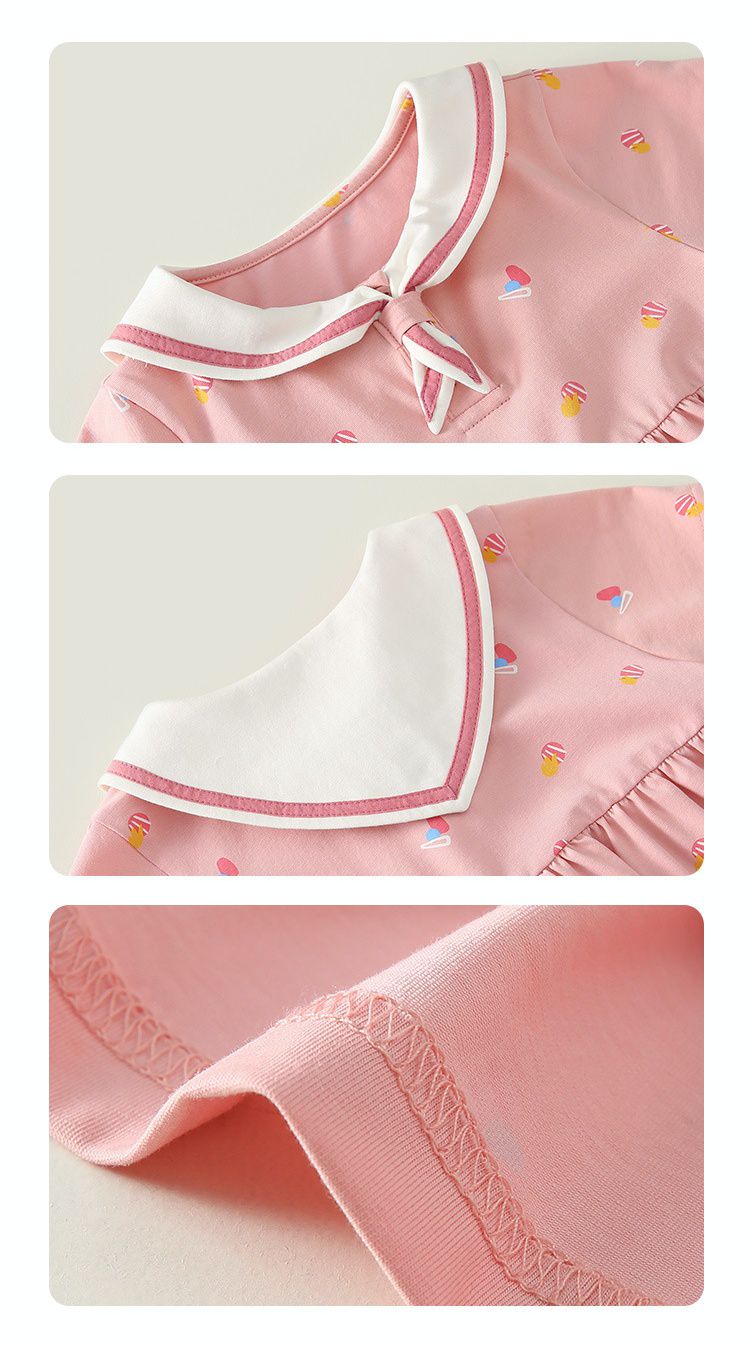 海軍領連身洋裝-滿版小圖-粉色