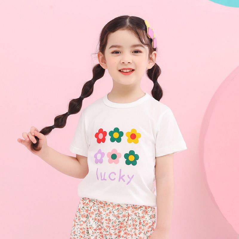 純棉短袖上衣-lucky花花-白色