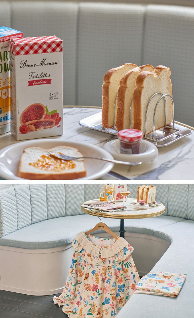 韓國 ULLALA - 童話熊花園荷葉領長袖睡衣套裝-淡黃 (FREE)