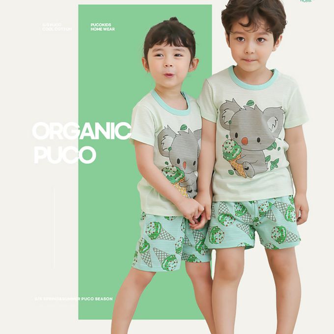 正韓 Puco - 超優質嬰幼兒/兒童短袖100% 有機棉家居服/睡衣-無尾熊吃冰淇淋