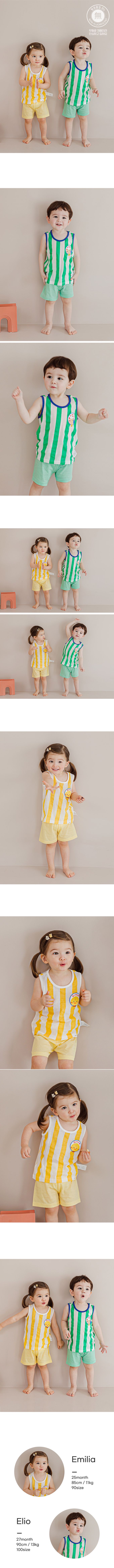 韓國 Cordi-i - 無螢光棉透氣洞洞無袖家居服-直紋小鴨-白X黃