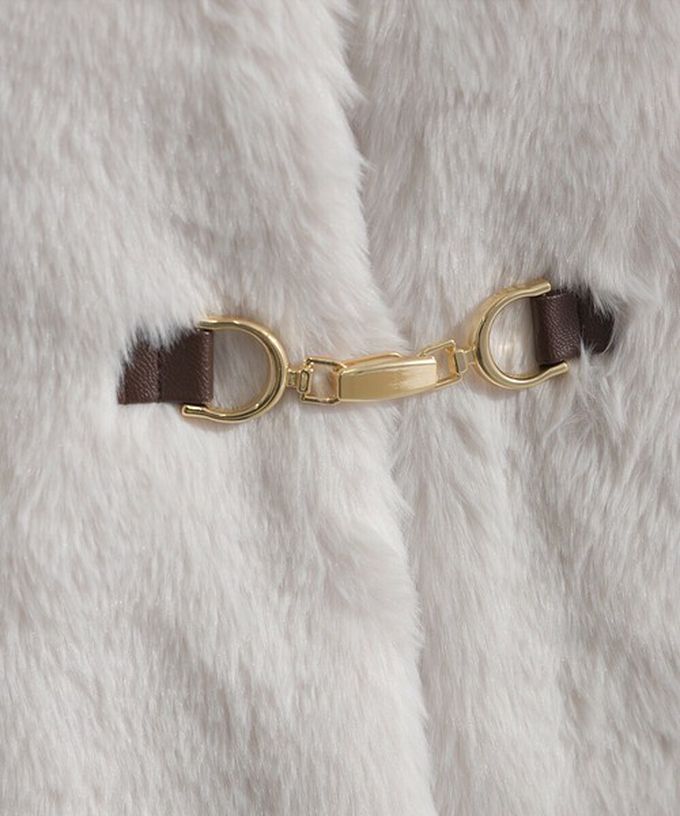 日本 ELENCARE DUE - 魅力金扣柔軟蓬鬆仿毛翻領大衣外套-象牙白