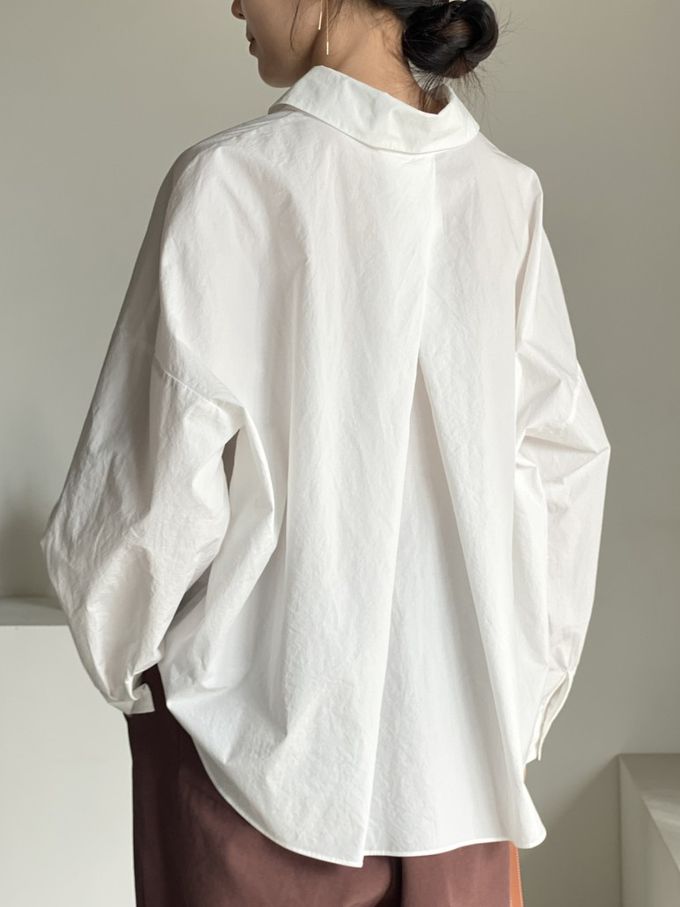 韓國女裝連線 - 知性背後抓褶翻領長袖襯衫-象牙白 (FREE)