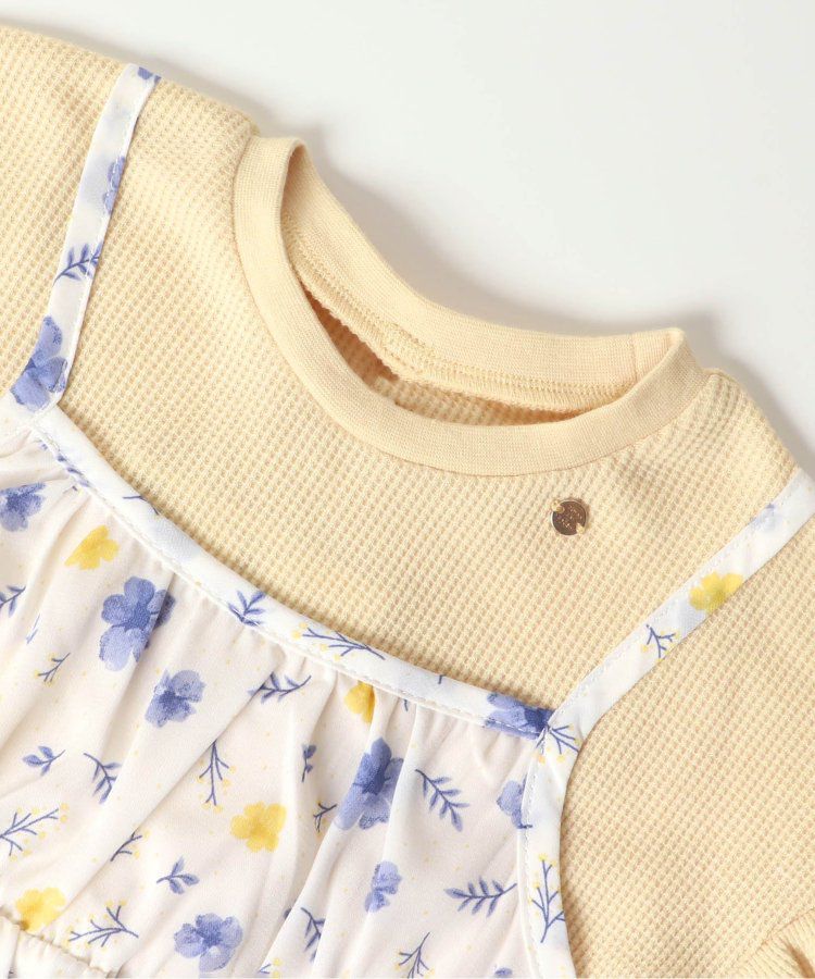 日本 apres les cours - 成熟又可愛的假二件綁帶洋裝-米黃-藍小花