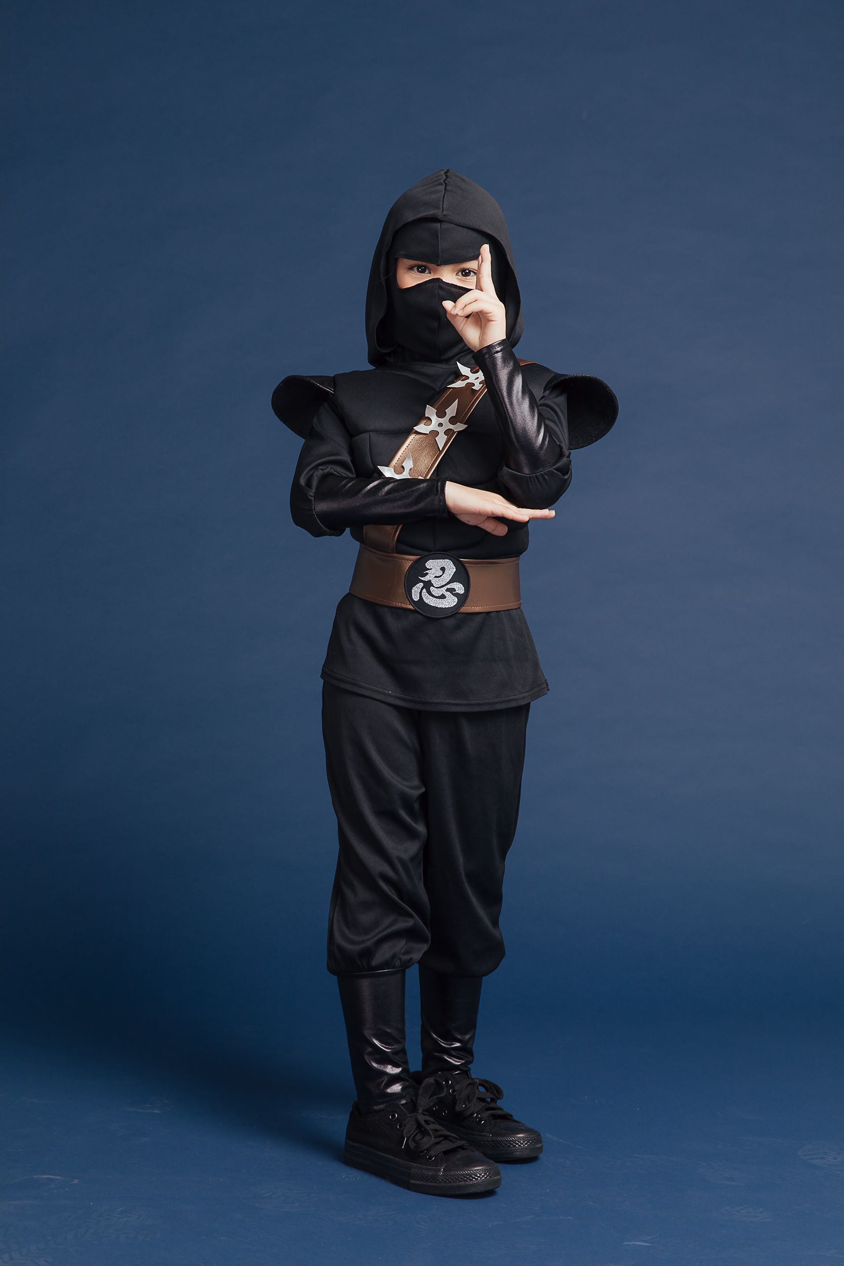 Love, Charlotte - 立體胸肌忍者-黑忍者褲裝-內含連帽上衣+褲子+面罩+腰肩帶.