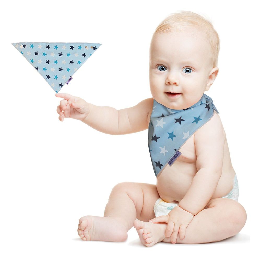 荷蘭 DOOKY - 寶寶純棉口水巾/圍兜-粉藍星星