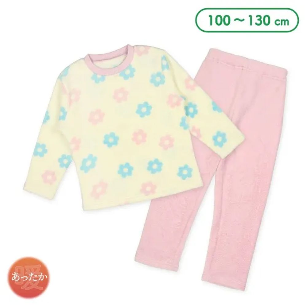 絨毛保暖長袖家居服/睡衣-小花-米杏