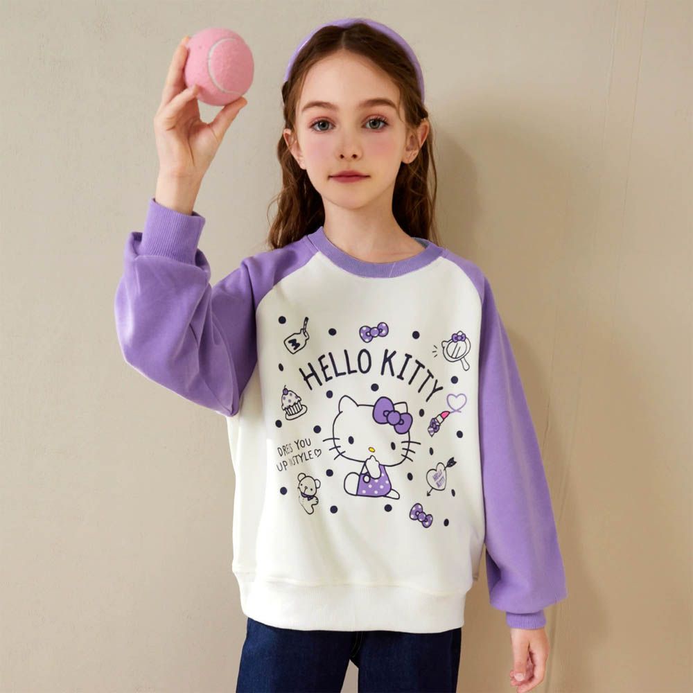 百搭圓領長袖上衣/大學T-卡通人物Hello Kitty-紫色