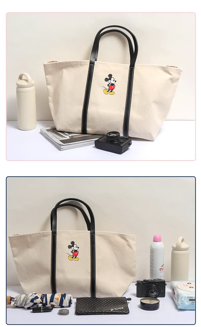 大容量單肩/手提帆布托特包-卡通米奇-米白色