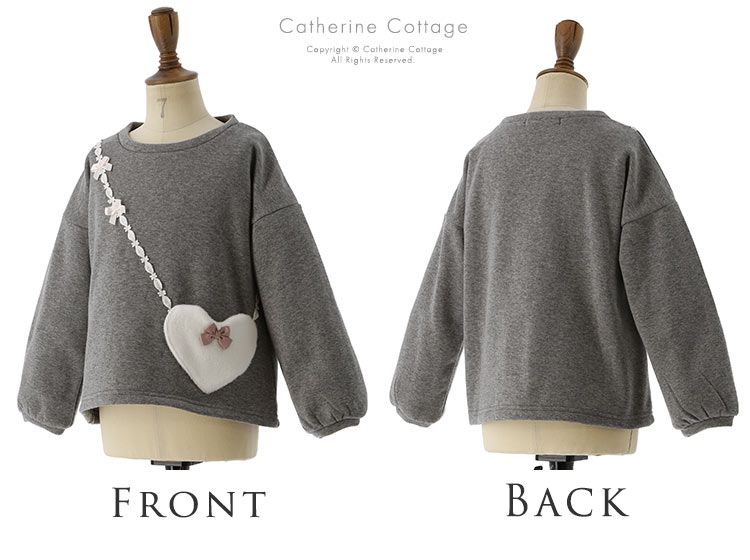 日本 Catherine Cottage - 裏毛漂亮愛心包包長袖上衣-海軍藍