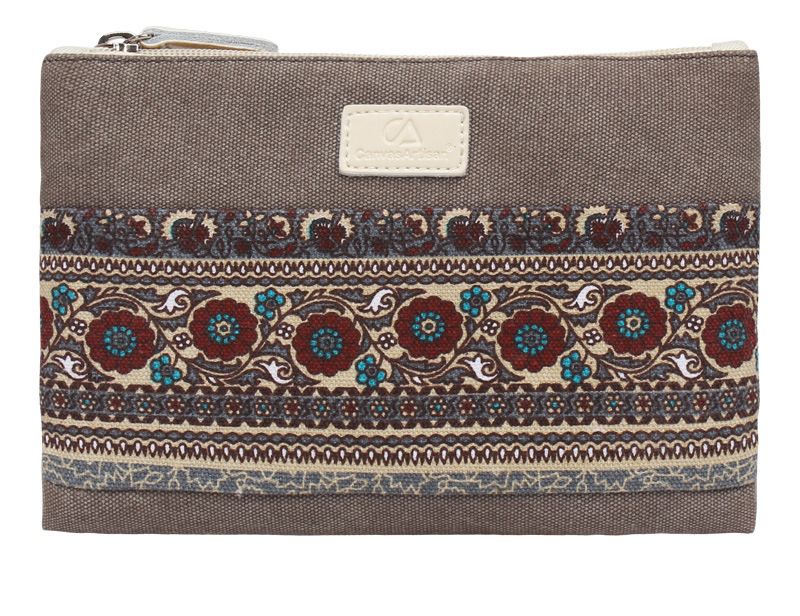 復古拼接帆布收納包-民族風-淺灰色 (FREE)