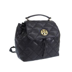 TORY BURCH - 高質感菱格紋羊皮翻蓋後背包 (黑)