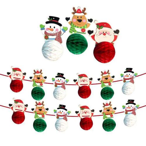 MODACore 摩達客 - 歡樂紅綠耶誕人物小圓彩球拉條串旗吊飾兩入組