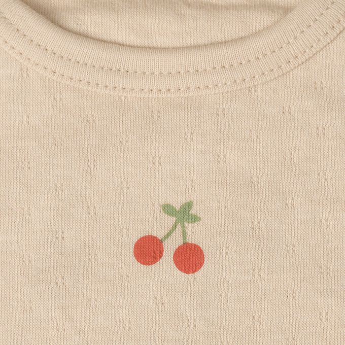 akachan honpo - 短袖圓領上衣2件組蓬鬆棉-櫻桃&點點-咖啡色