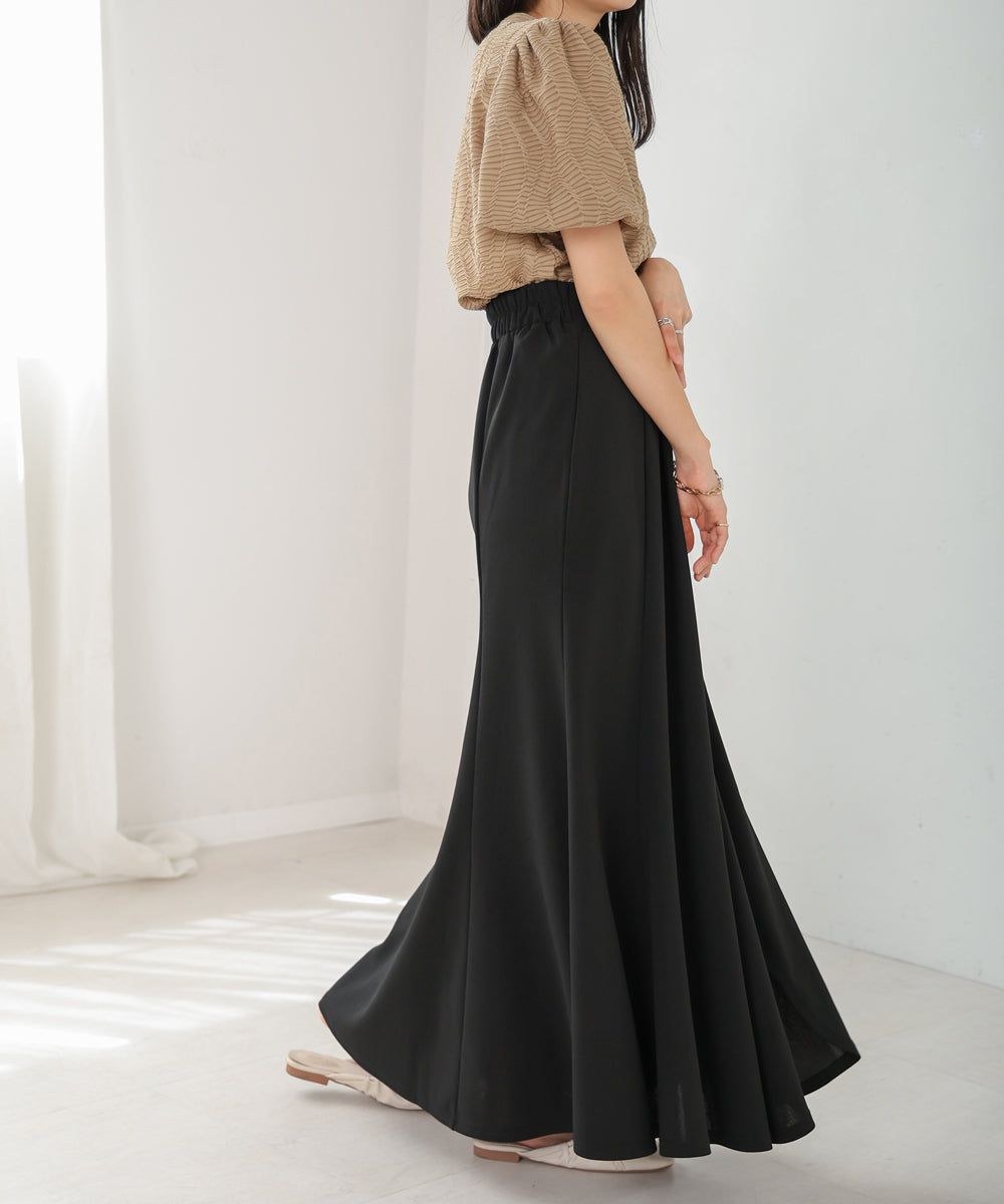 日本 Bab - 浪瓣花瓣層次修身長裙-黑