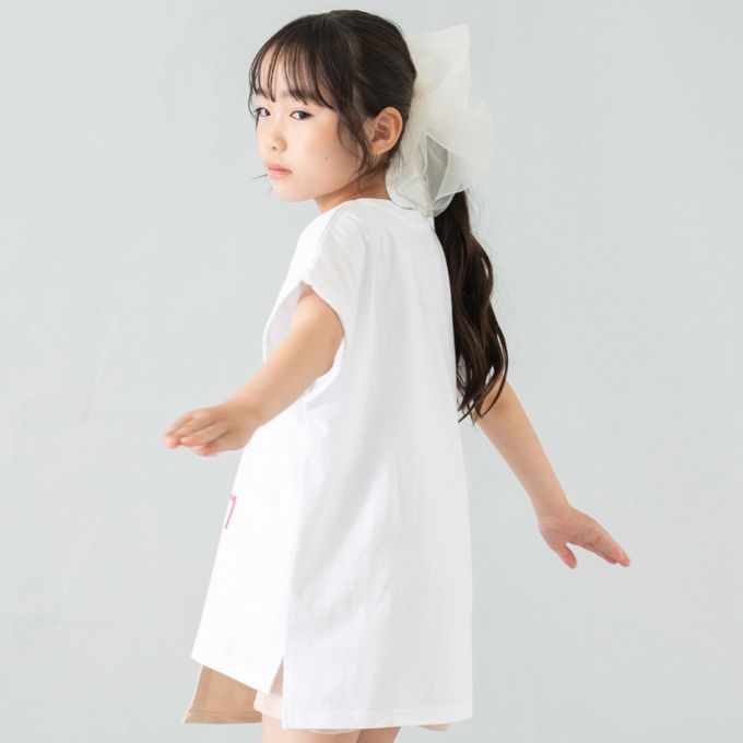 日本 petit main - 100%棉 開衩印花短袖上衣-清新橘子-薄荷綠