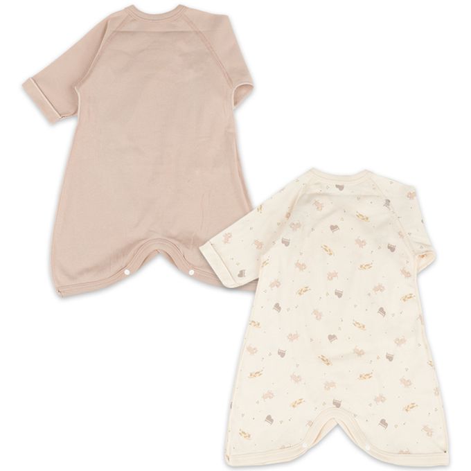 akachan honpo - 長袖蝴蝶裝2件組-按扣款 小貓-粉紅色 (50~60cm)