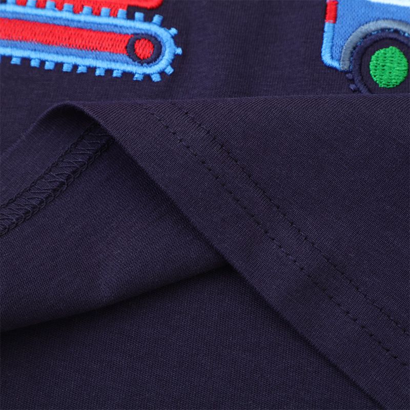 Jumping meters - 假兩件圓領棉質長袖上衣-刺繡工程車-深藍色