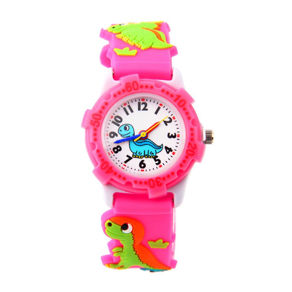 3D立體卡通兒童手錶-可旋轉錶圈-粉色恐龍