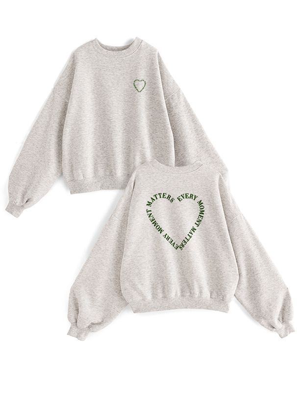 日本 GRL - 落肩圓領磨毛大學T-英文字母愛心-奶油杏 (F)