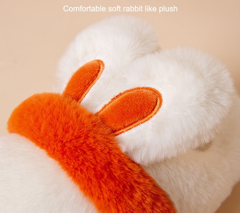 兒童毛毛保暖室內拖鞋(厚底)-兔耳-粉色