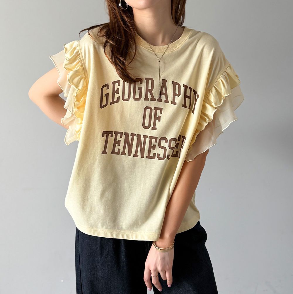 mily bilet 可愛學院風雙層荷葉短袖上衣-淺黃