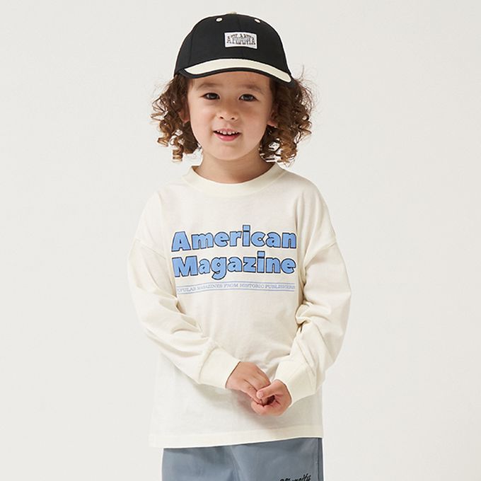 日本 b-ROOM - 休閒印花純棉長袖上衣-英文標語-摩卡