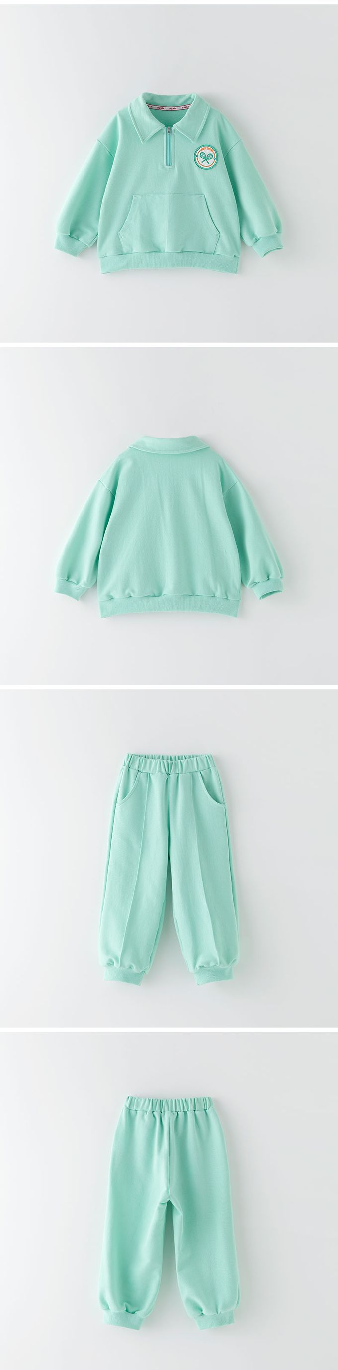 韓國 OZKIZ - 胸前徽章點綴休閒長袖套裝-粉