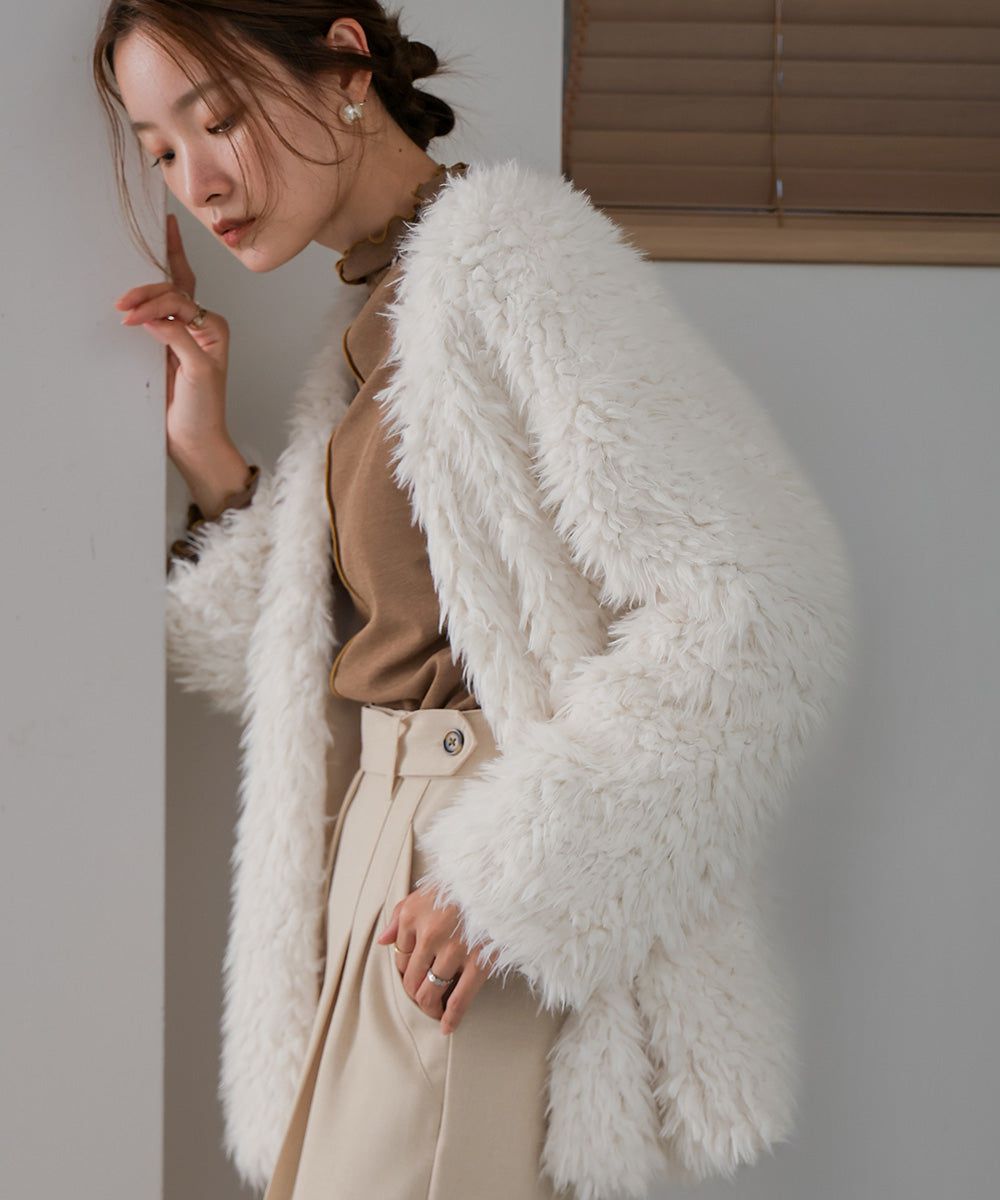 日本 Bab - 蓬鬆存在感絨毛開襟外套-淺粉紅