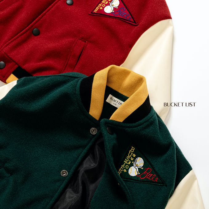 韓國 BUCKET LIST - 經典學院風撞色棒球外套-綠