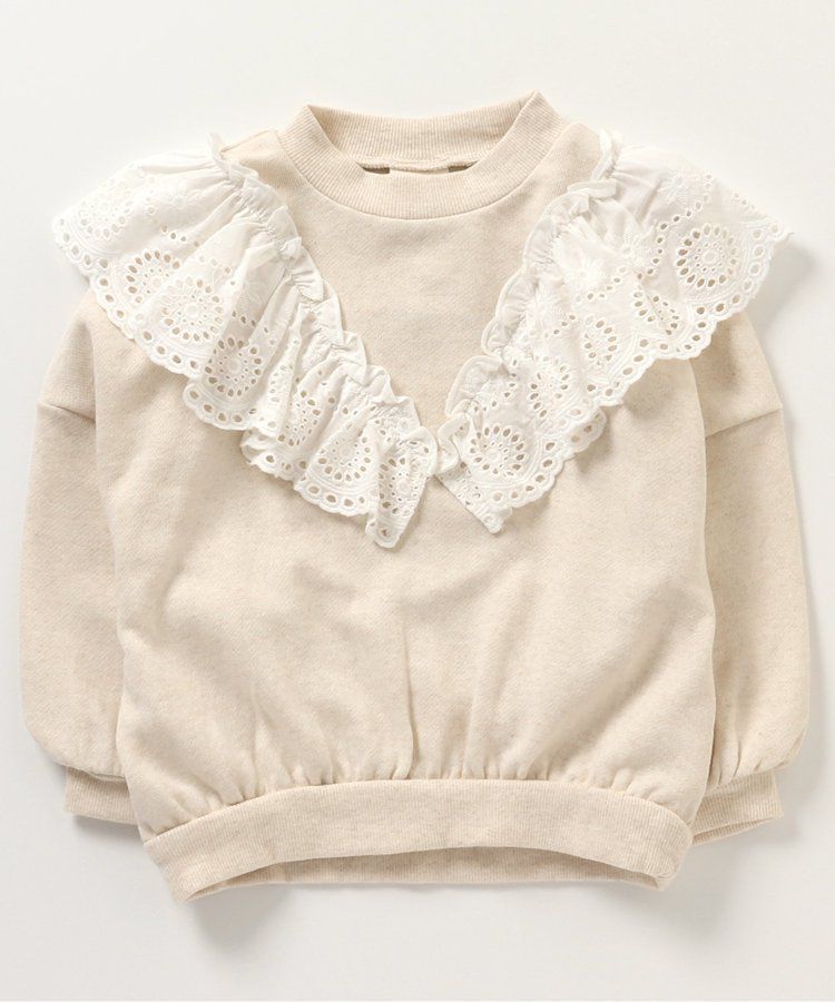 日本 BREEZE - V領蕾絲摺邊長袖上衣-薄荷