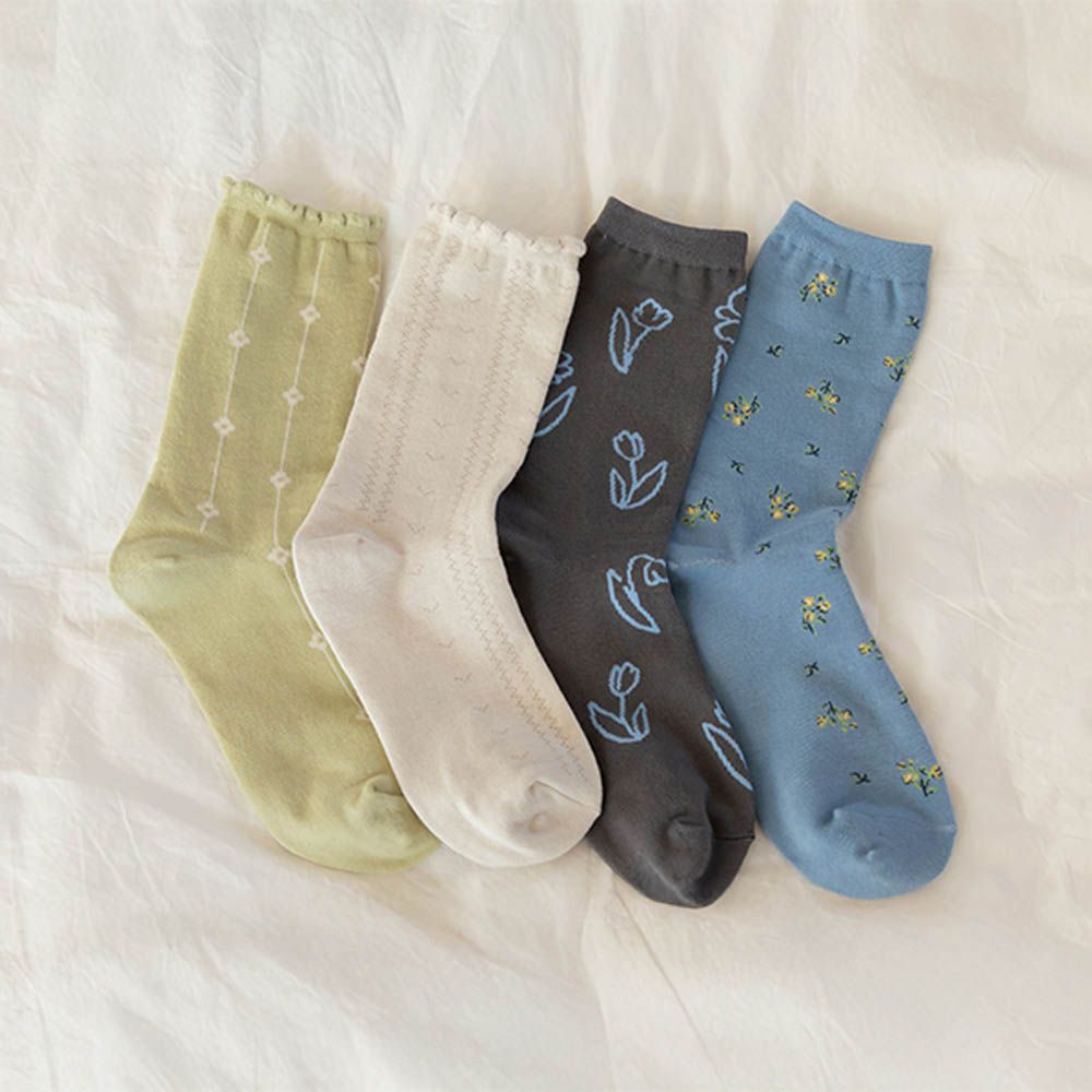 女用襪子/中筒襪4入組-歐風花園 (220~250mm)