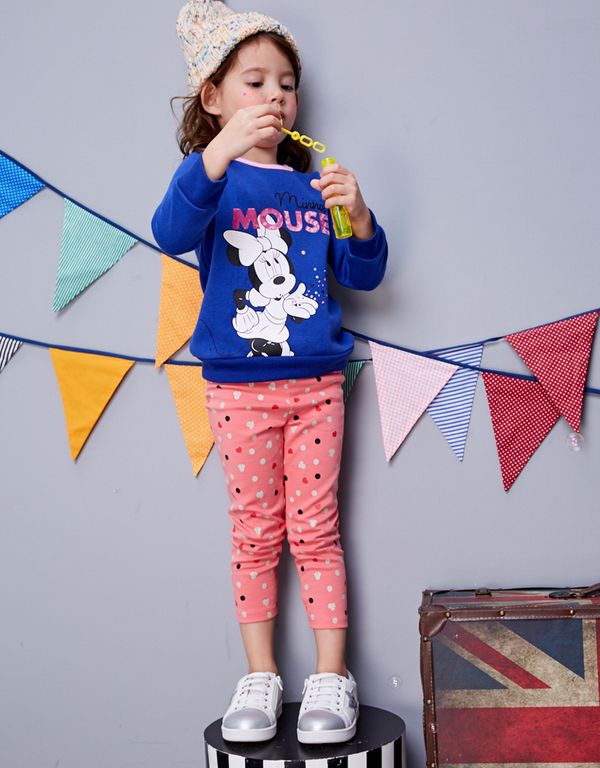 麗嬰房 Disney - baby米妮系列圓點彈力棉長褲-熱情粉