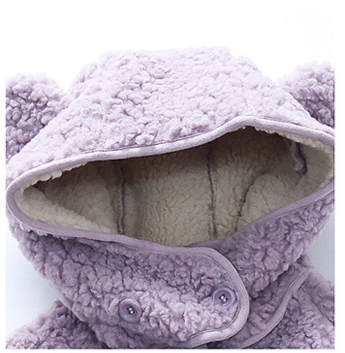 love, charlotte - 羔羊絨連帽熊耳朵中長版外套-香芋紫色