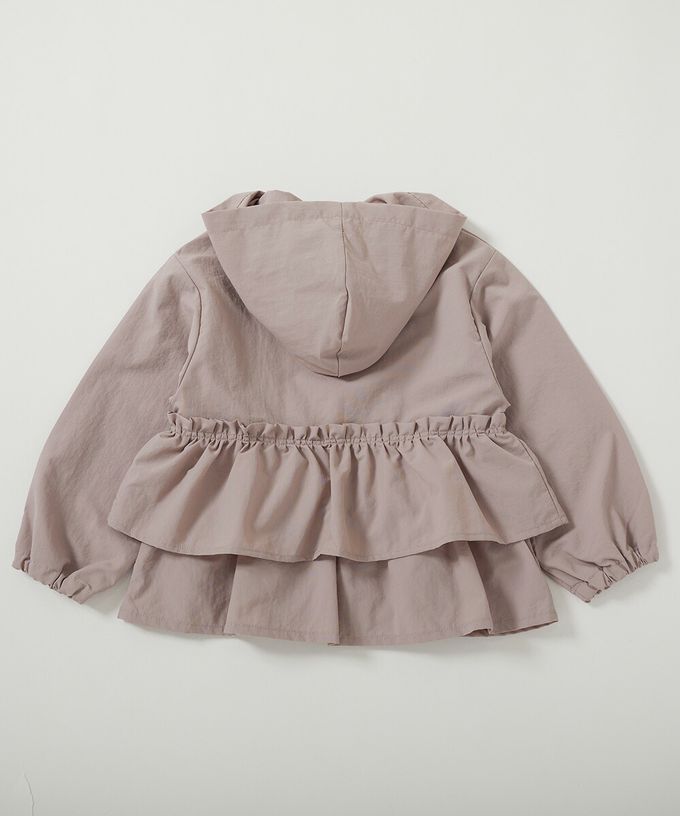 日本 devirock - 防潑水 層次荷葉輕量連帽風衣外套(帽可拆)-粉杏