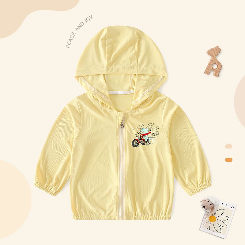 UPF50+冰絲涼感兒童防曬外套-單人飛機-黃色