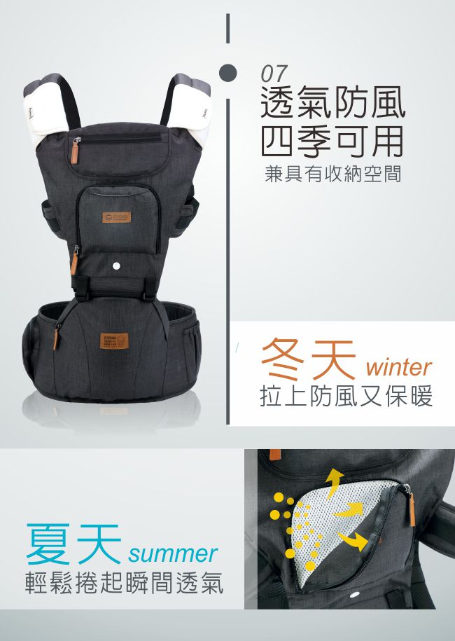 PUKU 藍色企鵝 - Athena雅典娜多功能腰凳揹巾-時尚銀