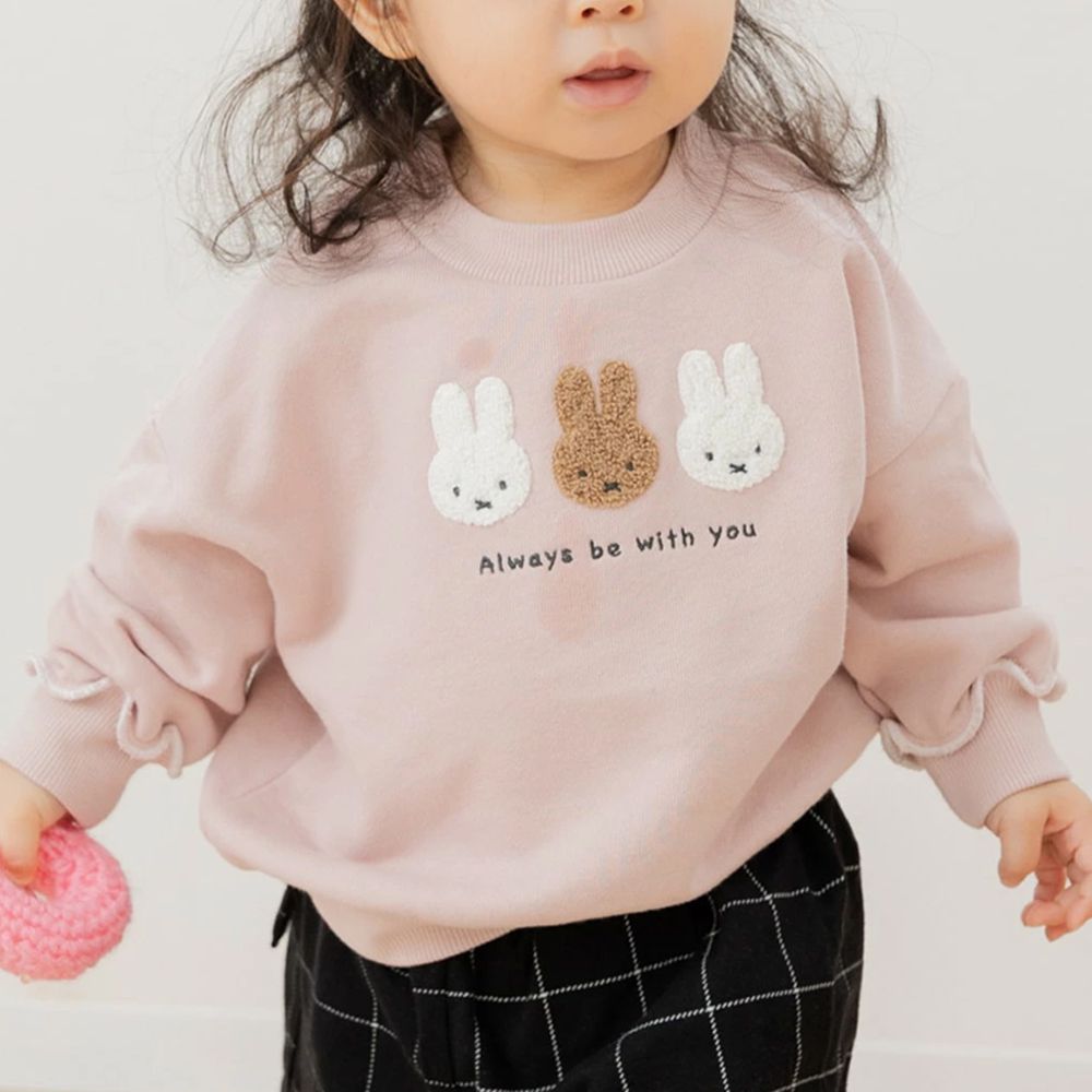 限量聯名 裏毛米飛兔印花大學長袖上衣-立體刺繡-粉紅