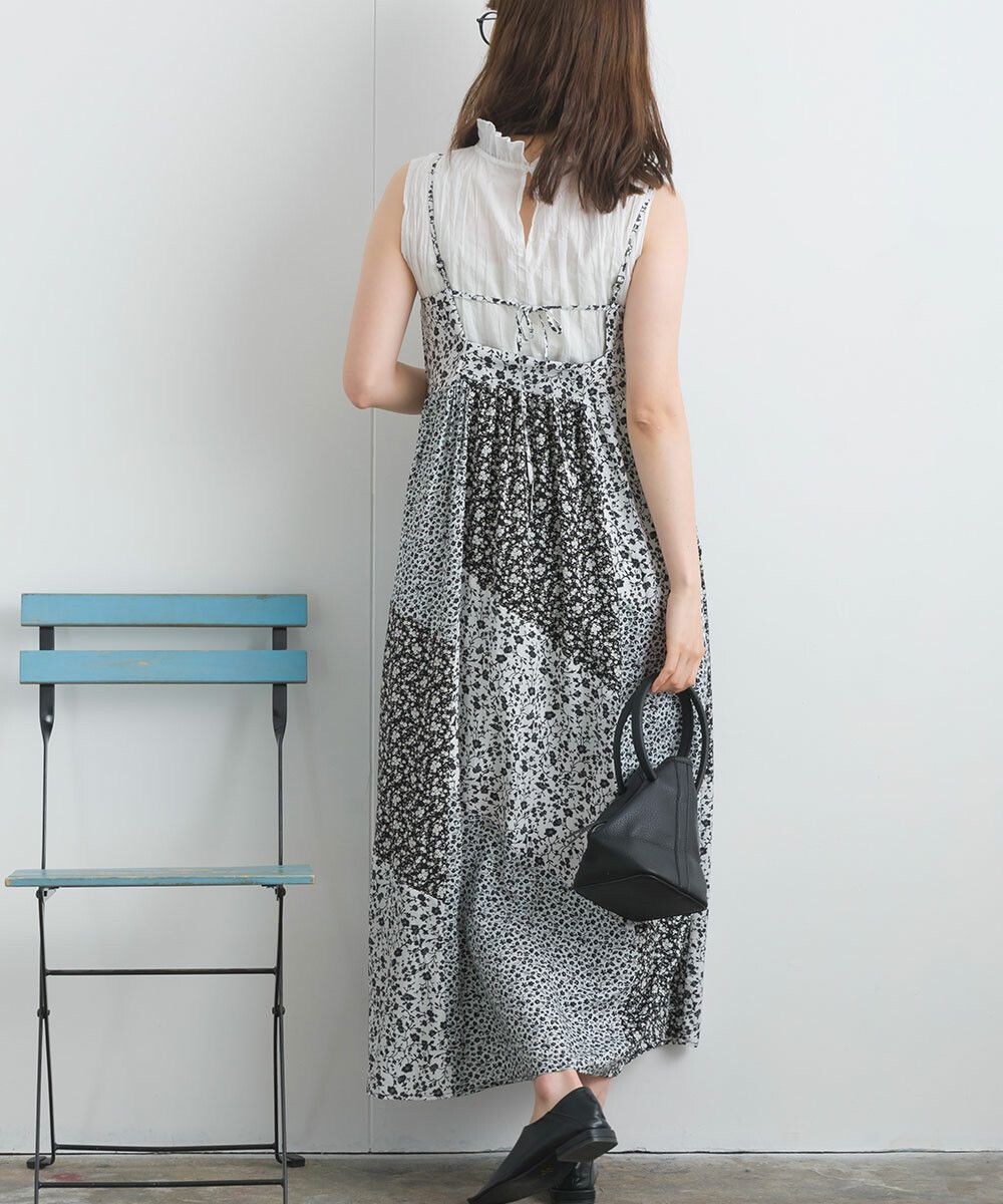 日本女裝代購 - 質感碎花拼接吊帶裙/洋裝-經典黑