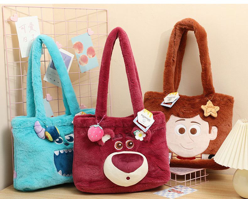 卡通毛茸茸單肩包/手提包-卡通人物毛怪-藍色 (35x11x26cm)