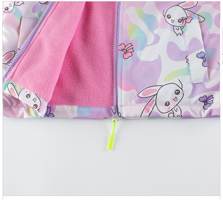 薄絨連帽衝鋒外套-迷彩兔兔-紫色