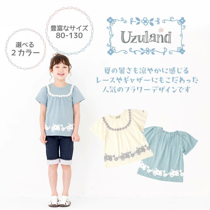 日本 ZOOLAND - 立體提花設計短袖傘狀上衣-藍