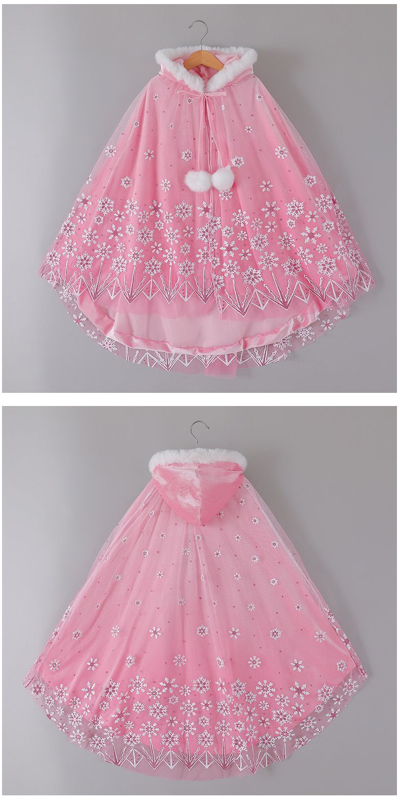 冰雪雪片印花保暖斗篷-粉